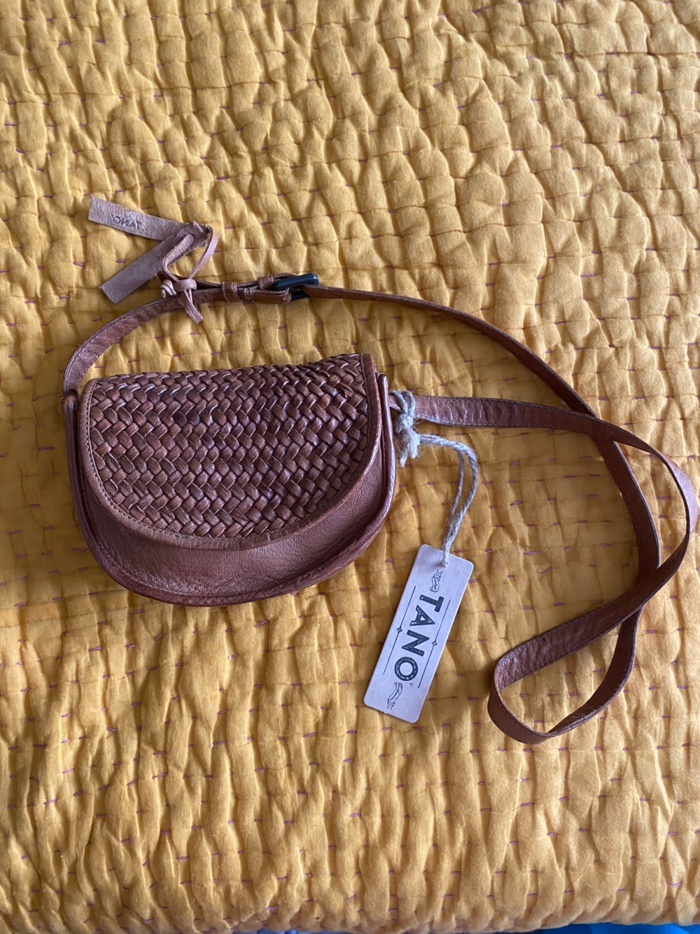 Tano Woven Leather Crossbody Bag in Tan Brown